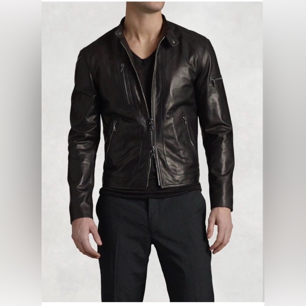 John Varvatos Collection Lambskin Leather Moto Jacket Size EU 54 USA 44
